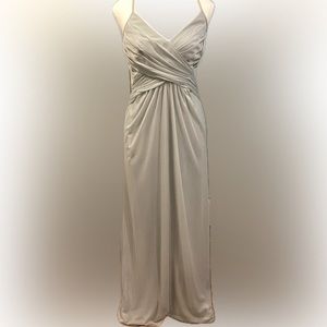 David’s bridal long mesh style cross strap back. Mystic blue size 6.